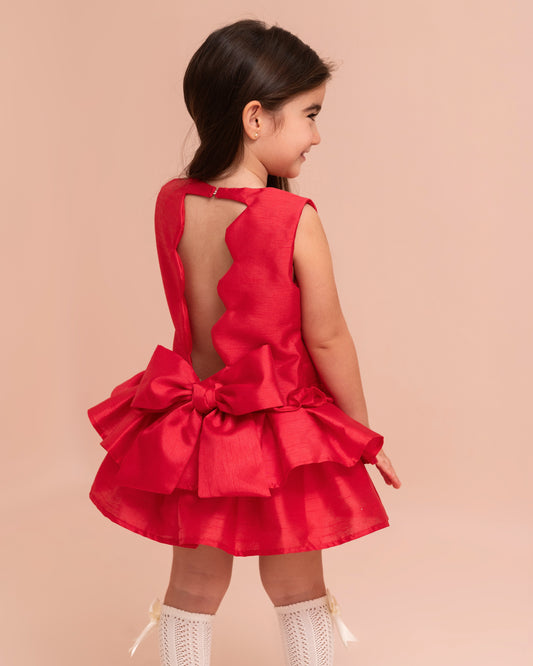 VESTIDO TALLE BAJO ARANDELA Y LAZO TRASERO