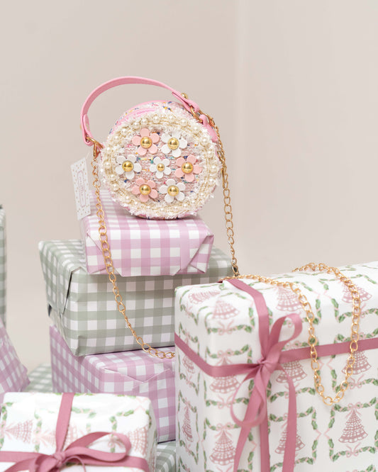 BOLSO REDONDO DE FIBRAS CON FLORES