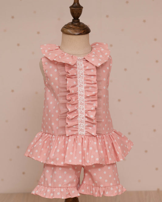 CONJUNTO BLUSA ARANDELA CUELLO Y SHORT