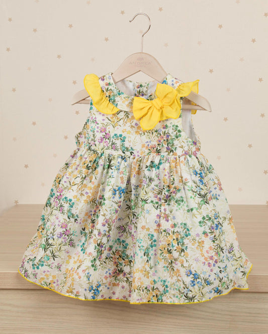 VESTIDO TALLE ALTO ARANDELA CUELLO Y LAZO FRONTAL