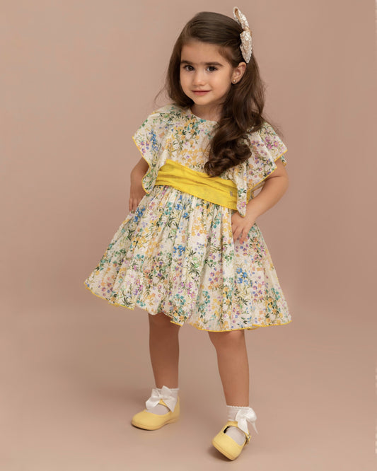 VESTIDO TALLE ALTO ARANDELAS MANGAS Y FAJON PLUMETI