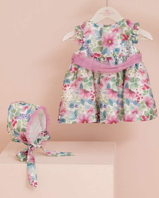 VESTIDO ESTAMPADO FLORES CON GORRO