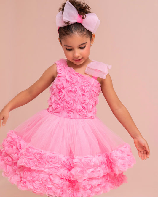 VESTIDO TALLE ALTO FALDA TULL Y PECHO FLORES CON DIADEMA