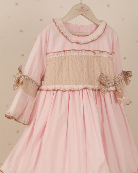 VESTIDO MANGA 3/4 LAZO BEIGE