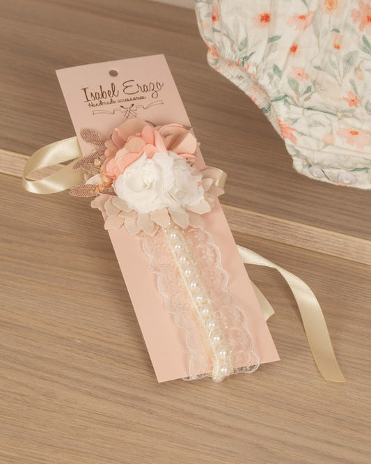 CINTILLO DE FLORES CON GUIPIUR Y PERLAS