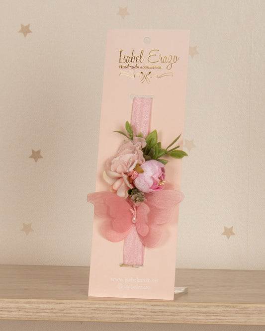 CINTILLO DE FLORES CON MARIPOSA Y PERLAS