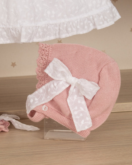 VESTIDO JESUSITO TEJIDO CON RANITA Y GORRO