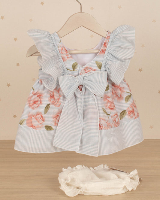 VESTIDO TALLE ALTO RAYAS Y ARANDELAS HOMBROS