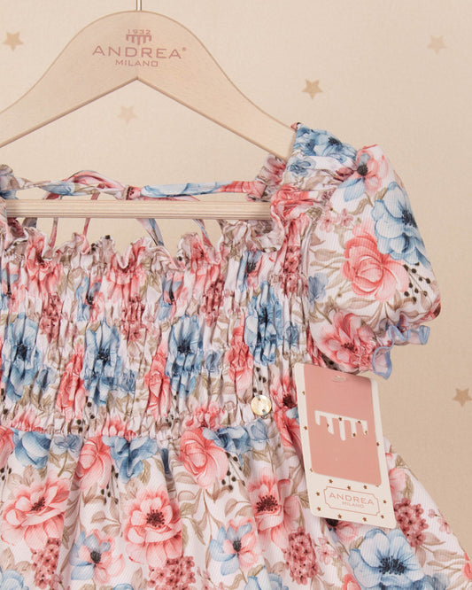 VESTIDO CARAMELO FLORES AZUL