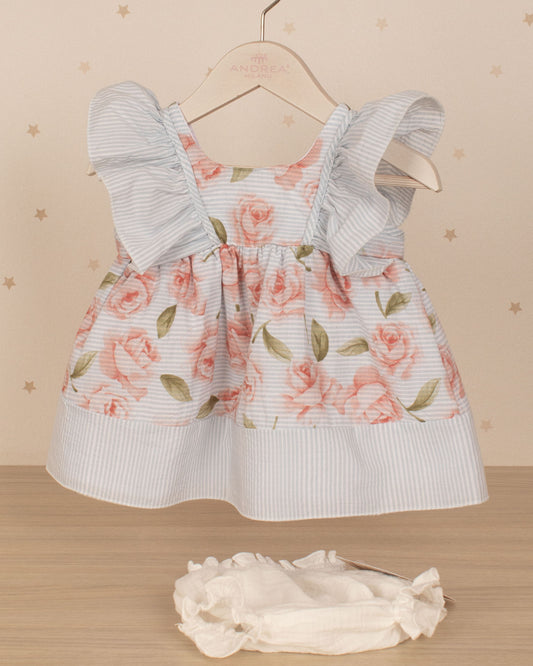VESTIDO TALLE ALTO RAYAS Y ARANDELAS HOMBROS
