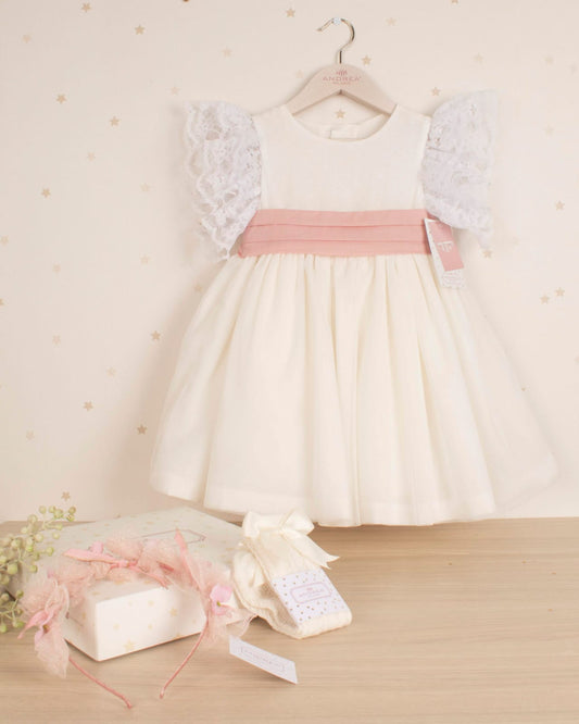 VESTIDO PLUMETI CON MANGA PUNTILLA