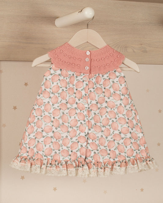 VESTIDO TALEGO PECHO DE PUNTO Y FALDA ESTAMPADA CON LAZO  BABY GIRL