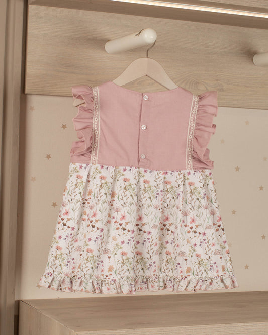 VESTIDO ARANDELA PECHO Y FALDA FLORES BABY GIRL