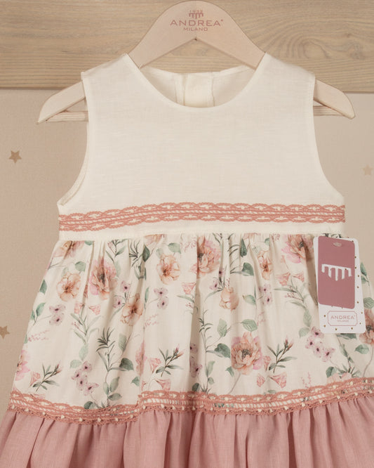 VESTIDO TALLE ALTO FALDA FLORES Y GUIPIUR CINTURA  BABY GIRL