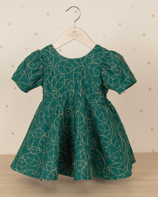 VESTIDO TALLE ALTO CON MANGAS Y DESTELLOS DORADOS