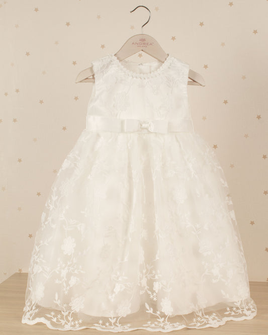 VESTIDO DE BAUTIZO LAZO CINTURA CON GORRO