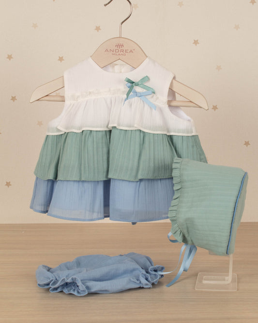 VESTIDO JESUSITO FRANJAS CON RANITA Y GORRO