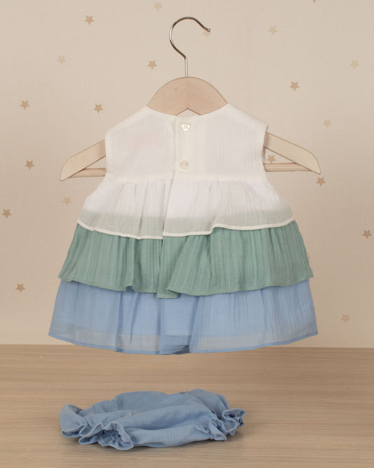 VESTIDO JESUSITO FRANJAS CON RANITA Y GORRO