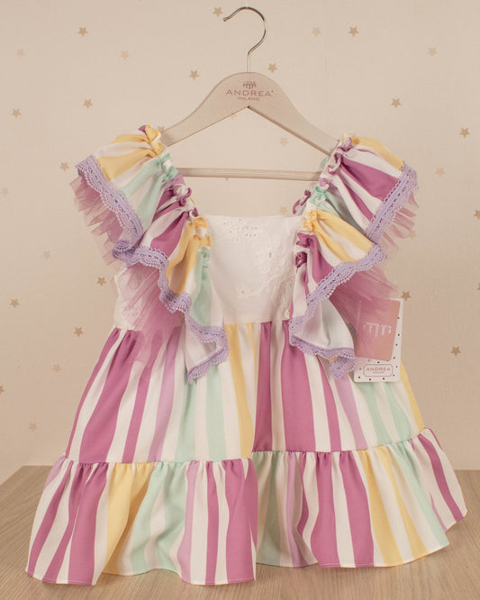VESTIDO ROSITA RAYAS Y ARANDELAS HOMBROS RISA