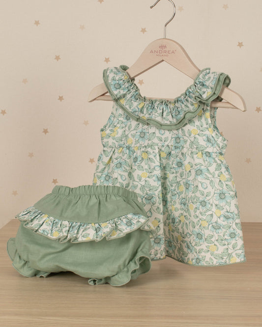 VESTIDO ARANDELA CUELLO Y ESTAMPADO FLORES CON RANITA