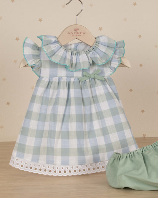VESTIDO ARANDELAS CUELLO ESTAMPADO CUADROS CON RANITA