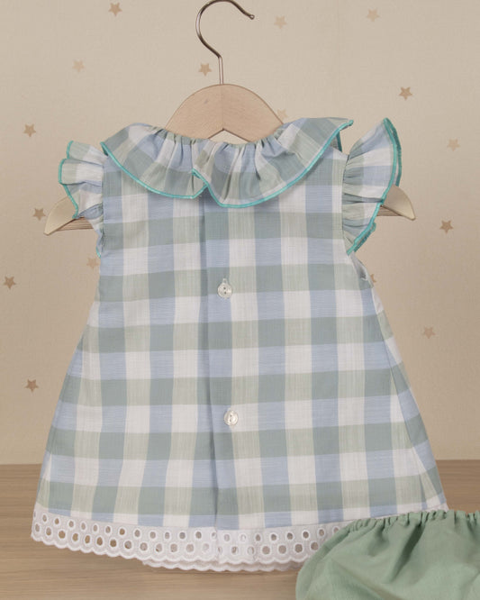 VESTIDO ARANDELAS CUELLO ESTAMPADO CUADROS CON RANITA