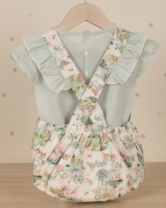 CONJUNTO BEBE BLUSA TEJIDA Y PETO ESTAMPADO