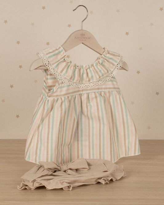 VESTIDO JESUSITO RAYAS Y ARANDELA CUELLO
