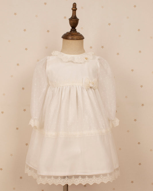 VESTIDO DE BAUTIZO MANGA LARGA Y LAZO FRONTAL CON CAPOTA