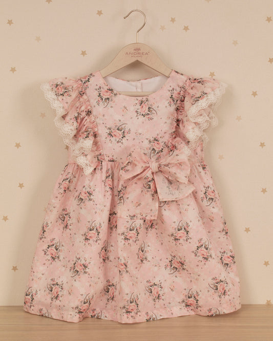 VESTIDO ESTAMPADO TALLE ALTO Y LAZO